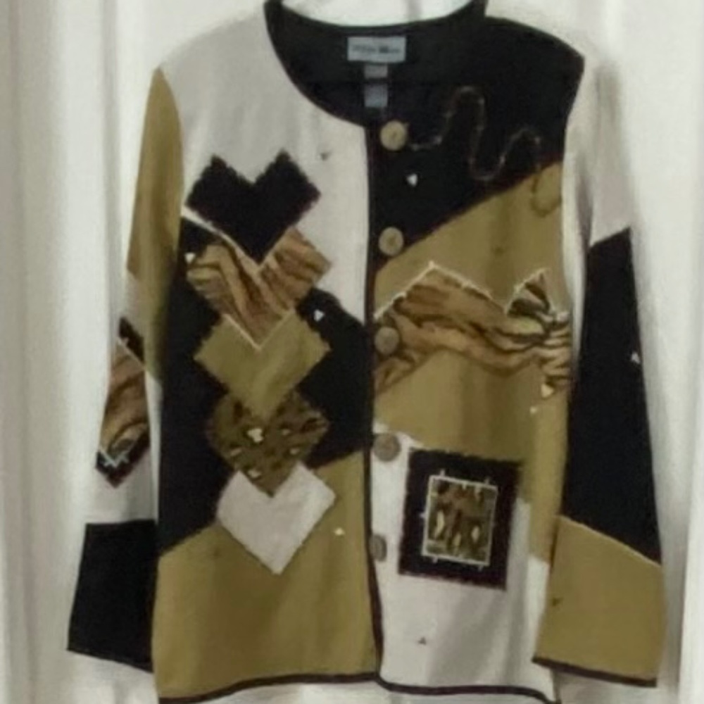 NWT, Indigo Moon, animal print/ patchwork art, shirt Jacket. Size L